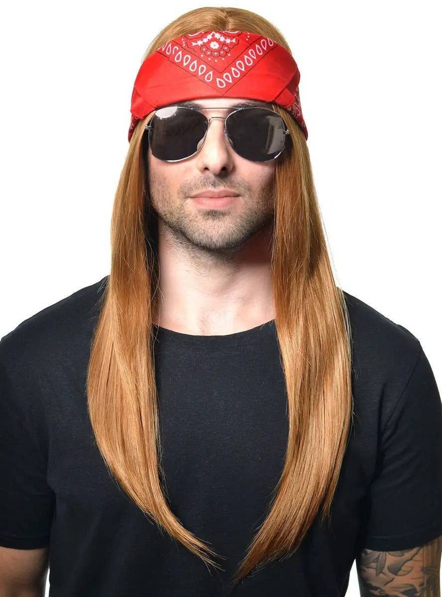 Long Ginger Axl Mens Bogan Wig with Bandanna