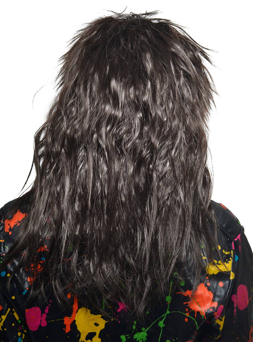 Natural Black Mid-Length 80's Rockstar Costume Wig for Adults - Back View