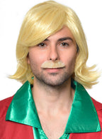 Men's Blonde 70's Sleaze Costume Wig and Moustache Set - Front Image