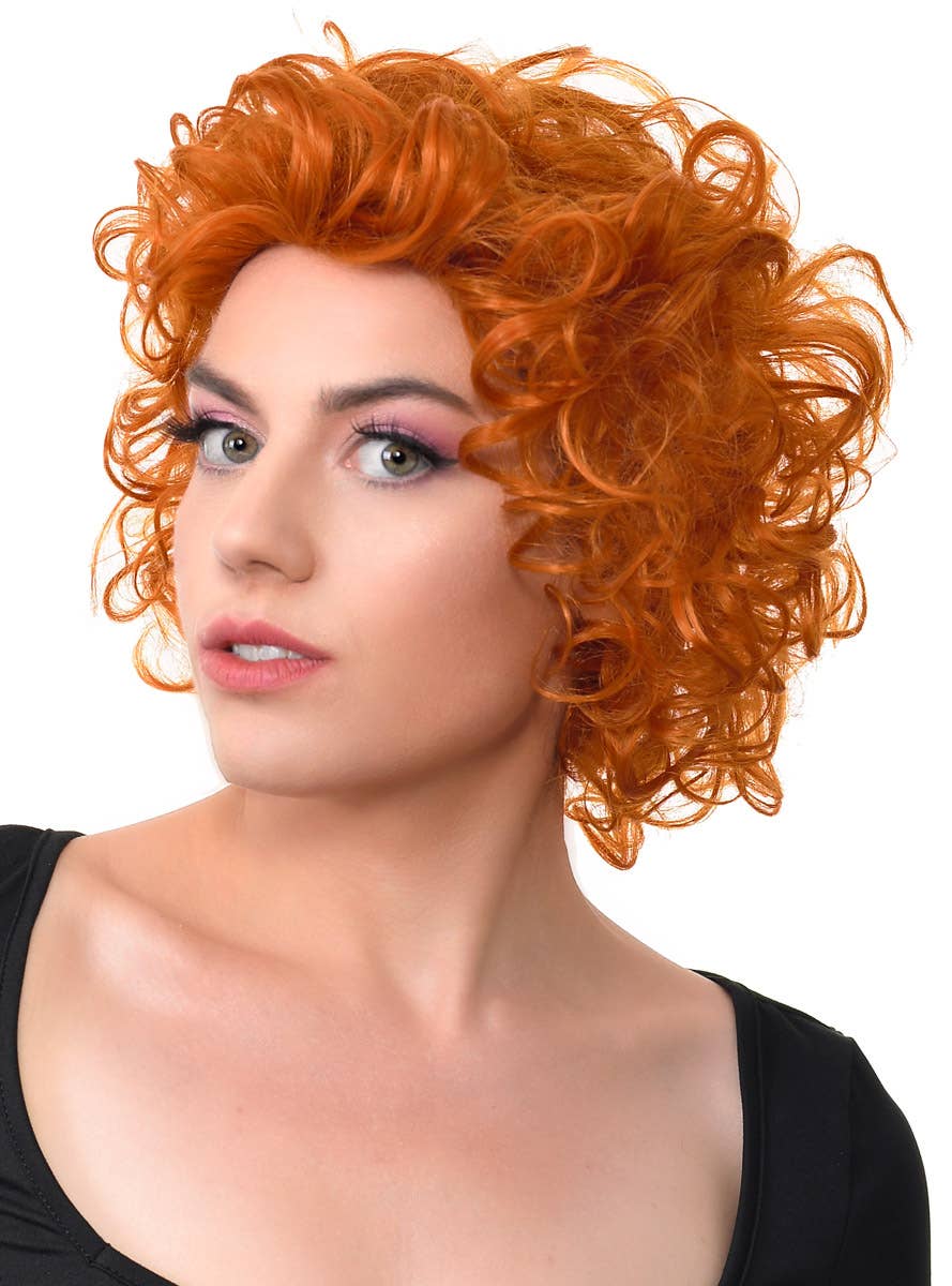 Annie Style Short Curly Ginger Costume Wig for Women - Side View