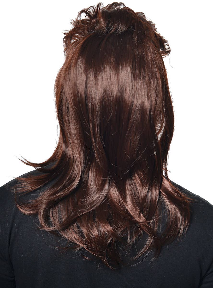 Mens Dark Brown Mid Length Mullet Costume Wig - Back Image