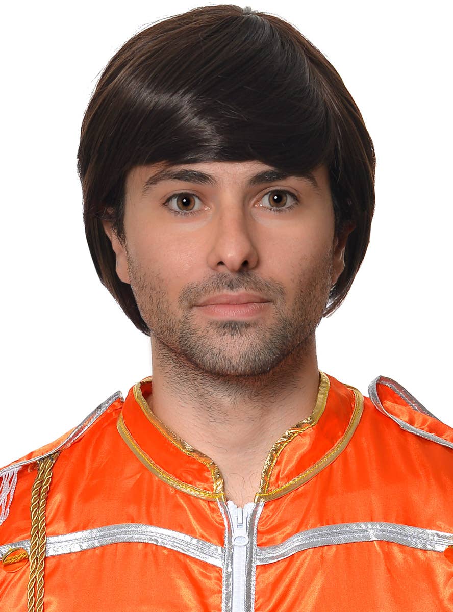 Men's Dark Brown Short Beatles Costume Wig - Front Image