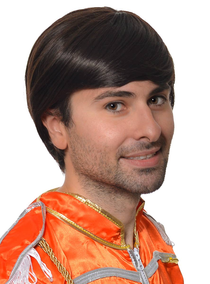 Men's Dark Brown Short Beatles Costume Wig - Side Image