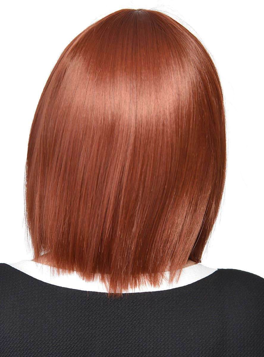 Short Chocolate Brown Heat Resistant Bob Women's Costume Wig with Fringe - Straightened Back View