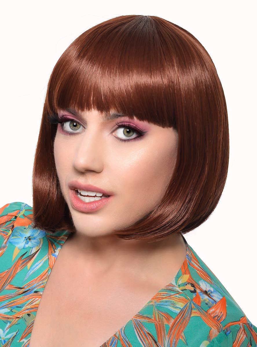 Short Chocolate Brown Heat Resistant Bob Women's Costume Wig with Fringe - Alt Front View