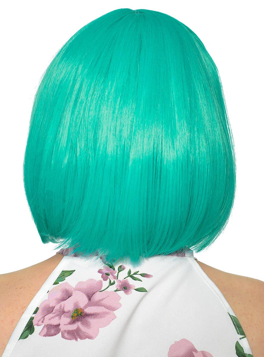 Short Teal Green Heat Resistant Bob Women's Costume Wig with Fringe - Back View