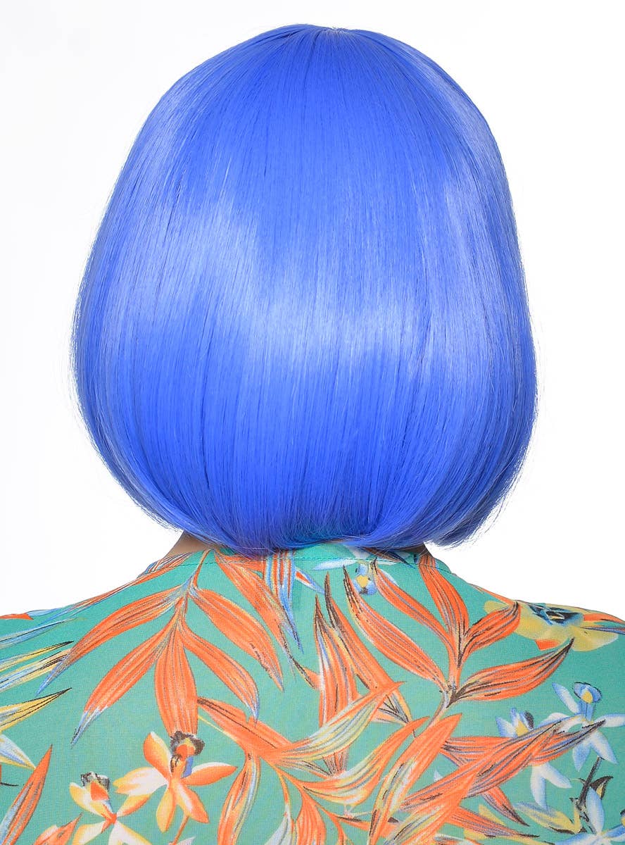 Short Cobalt Blue Heat Resistant Bob Women's Costume Wig with Fringe - Back View