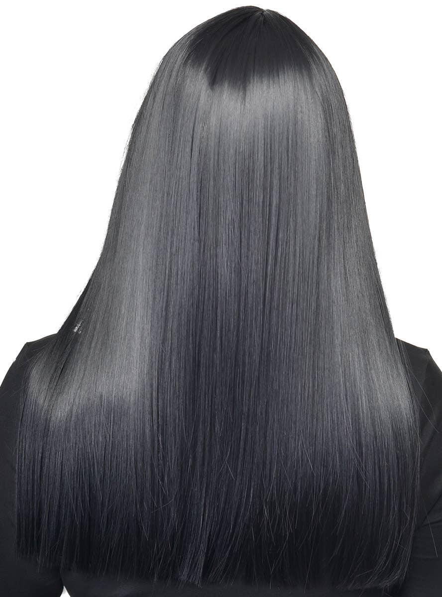 Long Straight Black Deluxe Heat Resistant Fashion Wig with Fringe - Back View