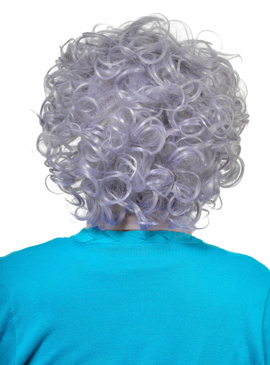 Image of Short Curly Purple Rinse Old Lady Women's Costume Wig - Back View