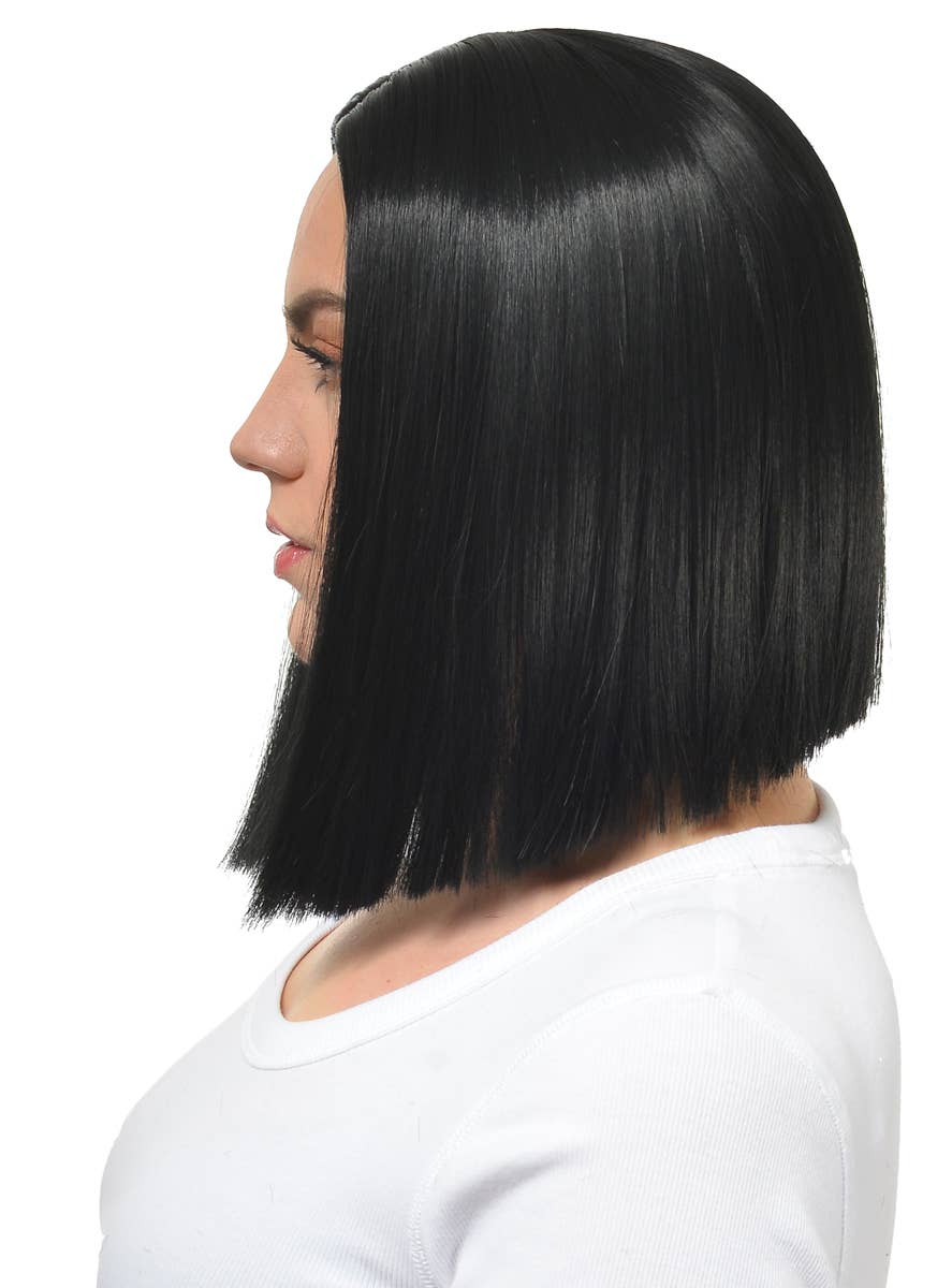 Image of Sleek Black Women's Deluxe Heat Resistant Bob Costume Wig - Side View