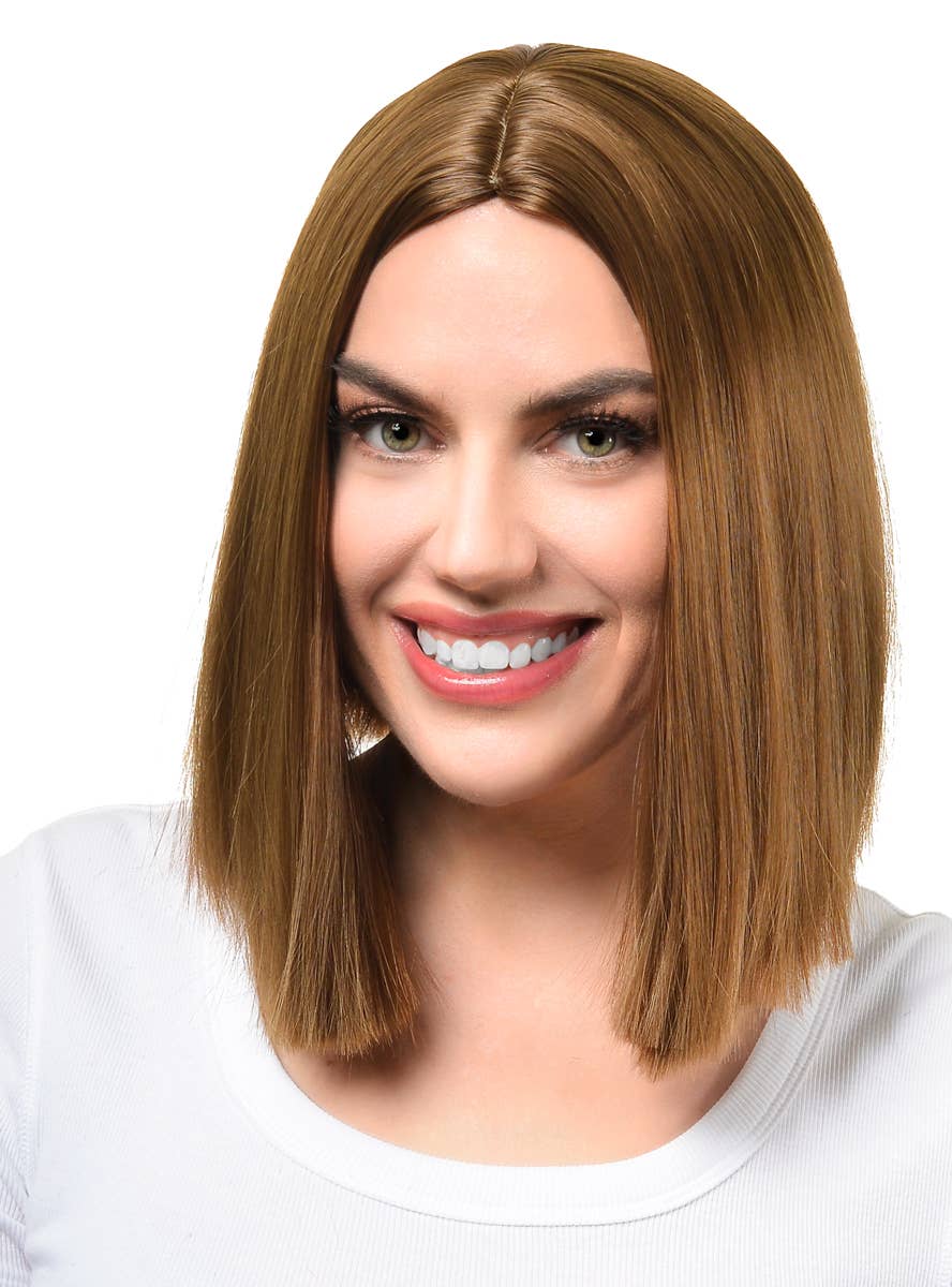 Image of Natural Brown Women's Deluxe Heat Resistant Bob Costume Wig - Front View