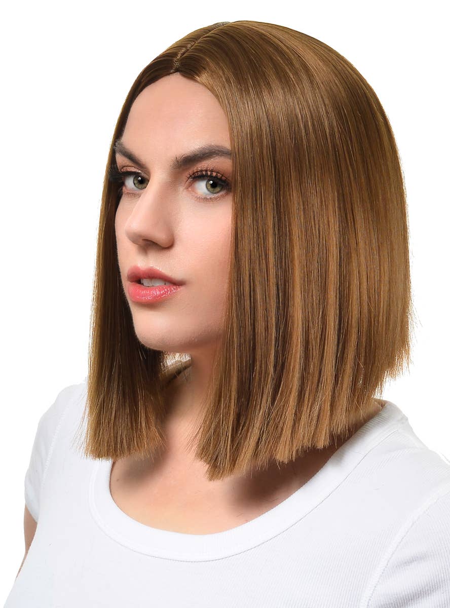 Image of Natural Brown Women's Deluxe Heat Resistant Bob Costume Wig - Side View