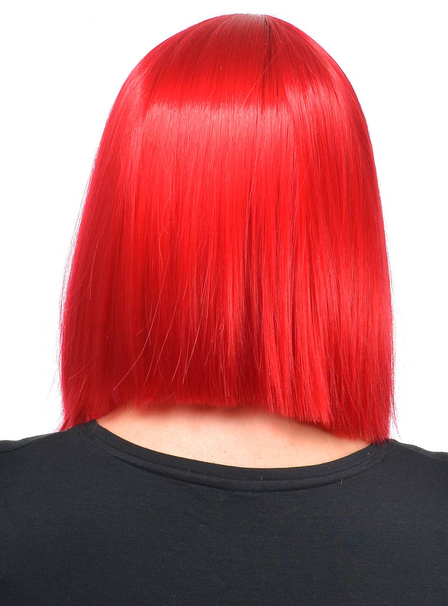 Image of Vibrant Red Women's Deluxe Heat Resistant Bob Costume Wig - Trimmed Back View