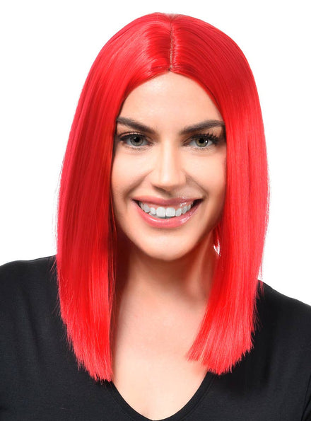 Image of Vibrant Red Women's Deluxe Heat Resistant Bob Costume Wig - Front View