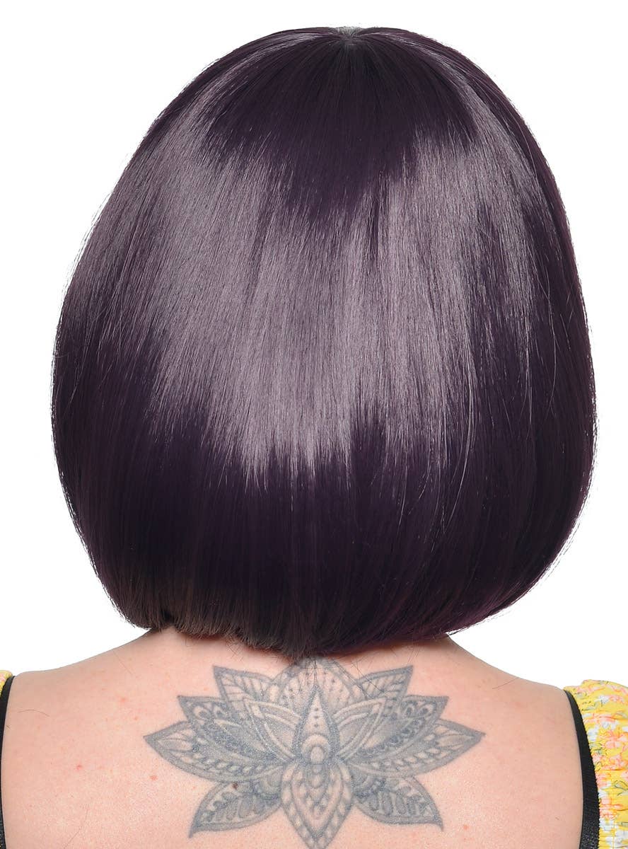 Short Violet Black Heat Resistant Bob Women's Costume Wig with Fringe - Back View