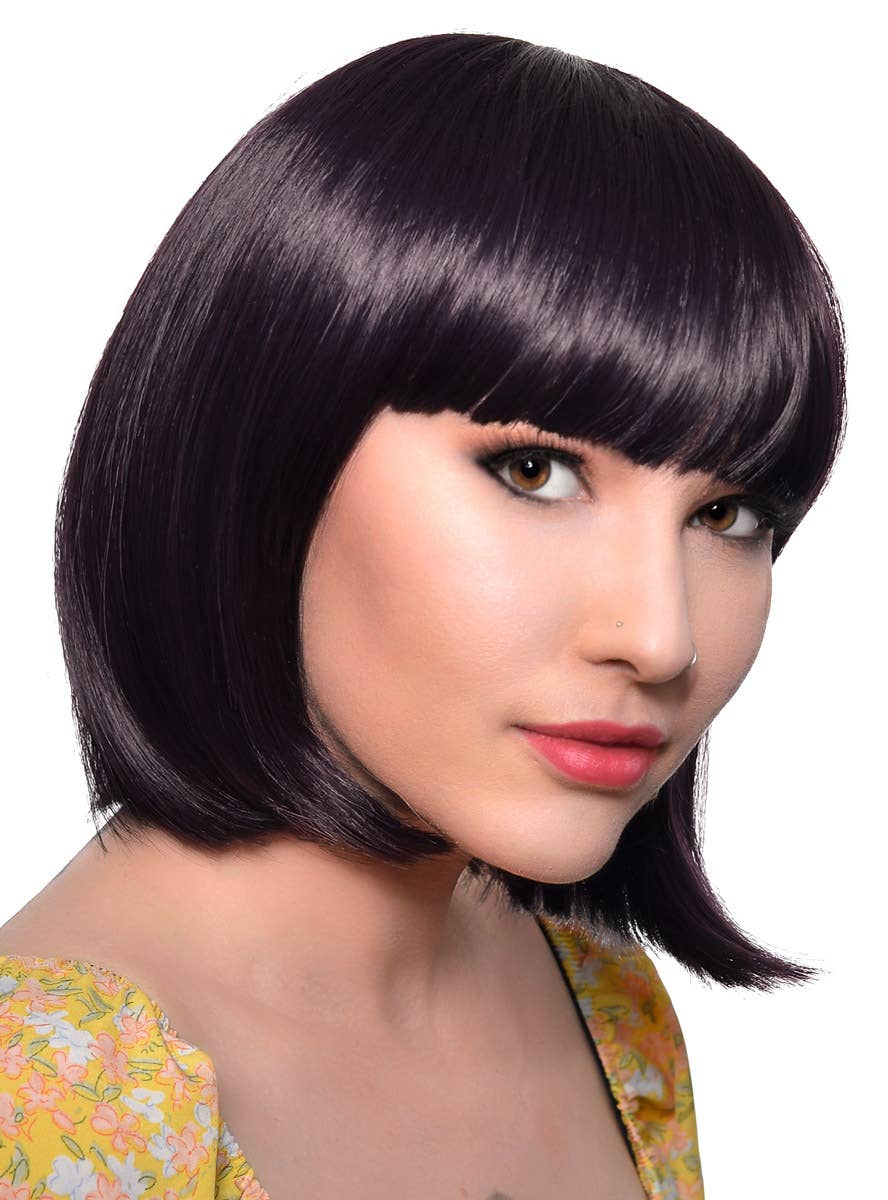 Short Violet Black Heat Resistant Bob Women's Costume Wig with Fringe - Side View