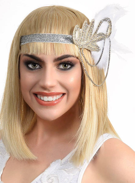 DeluxeSilver and White Gatsby Headband - Main Image