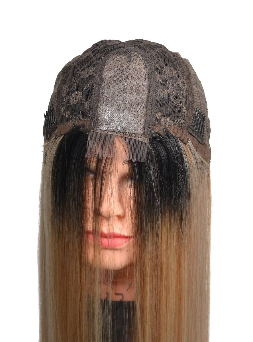 Women's Soft Chestnut Brown Curly Synthetic Fashion Wig with Dark Roots and Lace Parting - Wig Cap Front Image