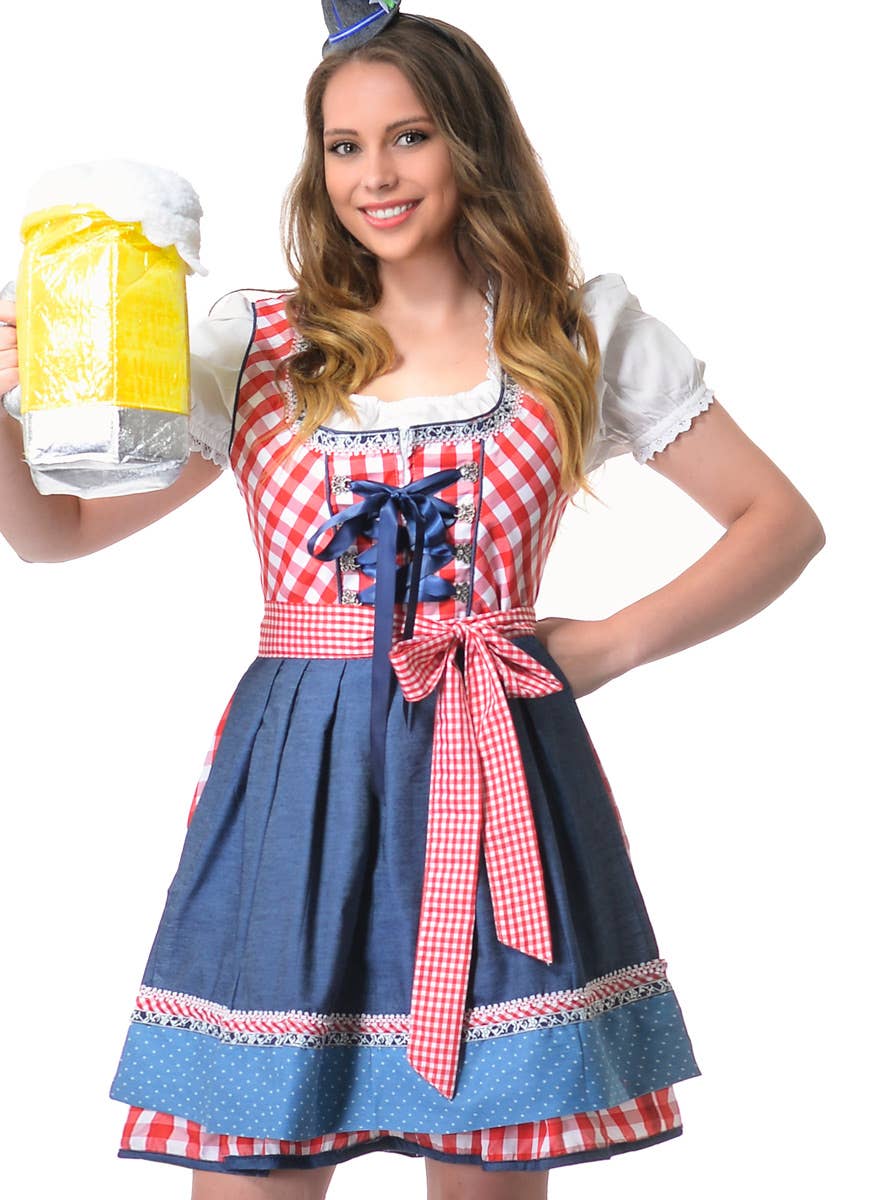 Image of Beer Wench Women's Chequered Oktoberfest Costume - Close View 2