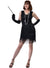 Womens Short Black Flapper Dress with Fringed Skirt and Black Sequins - Front Image