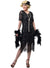 Plus Size Womens Long Black Gatsby Flapper Dress with Short Mesh Sleeves and Sequins - Front Image
