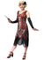 Women's Long Red Gatsby Flapper Dress With Gold Sequins and Black Fringe Trim - Front Image
