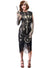 Womens Long Cream Colour Gatsby Dress with Black Overlay, Sequins and Fringing - Front Image