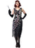 Womens Plus Size Long Black 1920s Gatsby Dress with Sparkly Sequins and Asymmetrical Fringing - Front Image