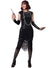 Womens Plus Size Long Black 1920s Dress with Fringing and Black Sequins - Front Image