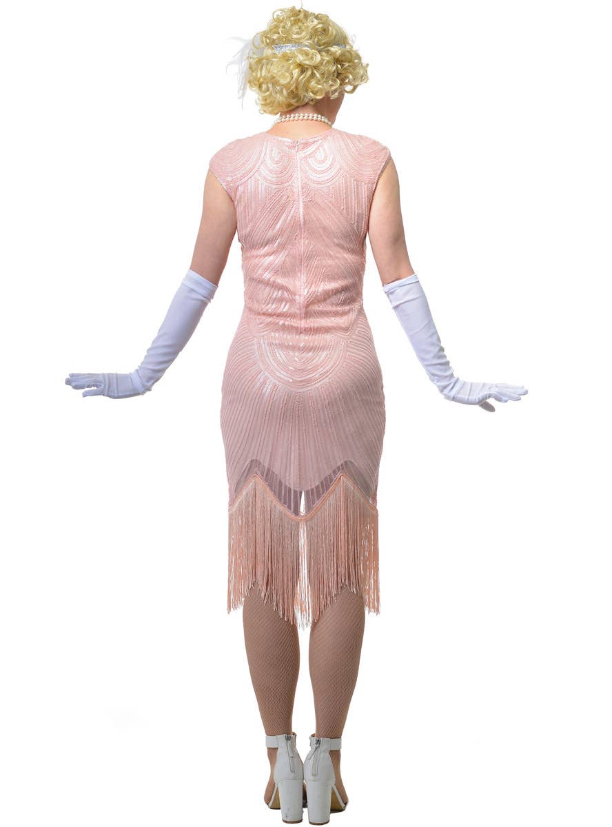 Womens Pink Gatsby Costume Dress with Matte Pink Sequins and Fringing - Back Image