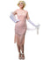 Plus Size Womens Pink Gatsby Costume Dress with Matte Pink Sequins and Fringing - Front Image