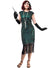 Womens Green Costume Gatsby Dress with Green Sequins and Black Beading - Front Image