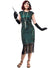 Womens Plus Size Green Costume Gatsby Dress with Green Sequins and Black Beading - Front Image