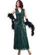 Womens Long 1930s Style Hollywood Dress with Green Sequins and Beads - Front Image