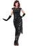 Plus Size Womens Long Black Gatsby Dress with Fringing, Cap Sleeves and Black Sequins - Front Image