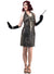 Womens Short Black Gatsby Dress with Gold Sequins and Halterneck - Front Image