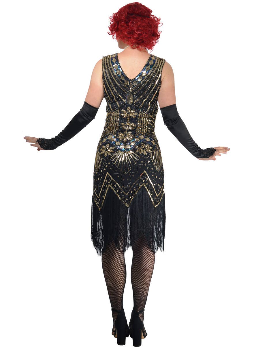 Womens Black and Gold 1920s Sequin Gatsby Dress - Back Image