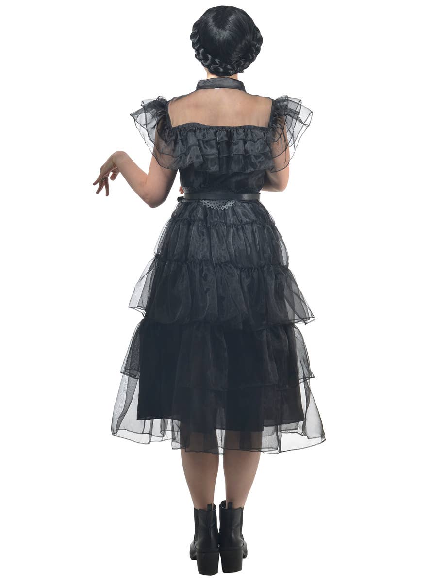 Image of Deluxe Women's Wednesday Addams Party Dress Costume - Back Image