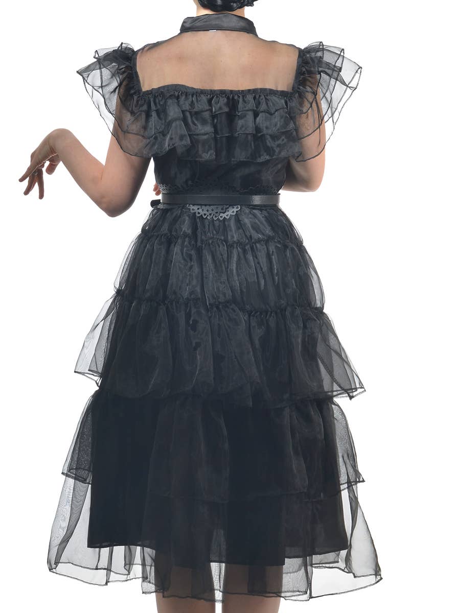 Image of Deluxe Women's Wednesday Addams Party Dress Costume - Close Back Image