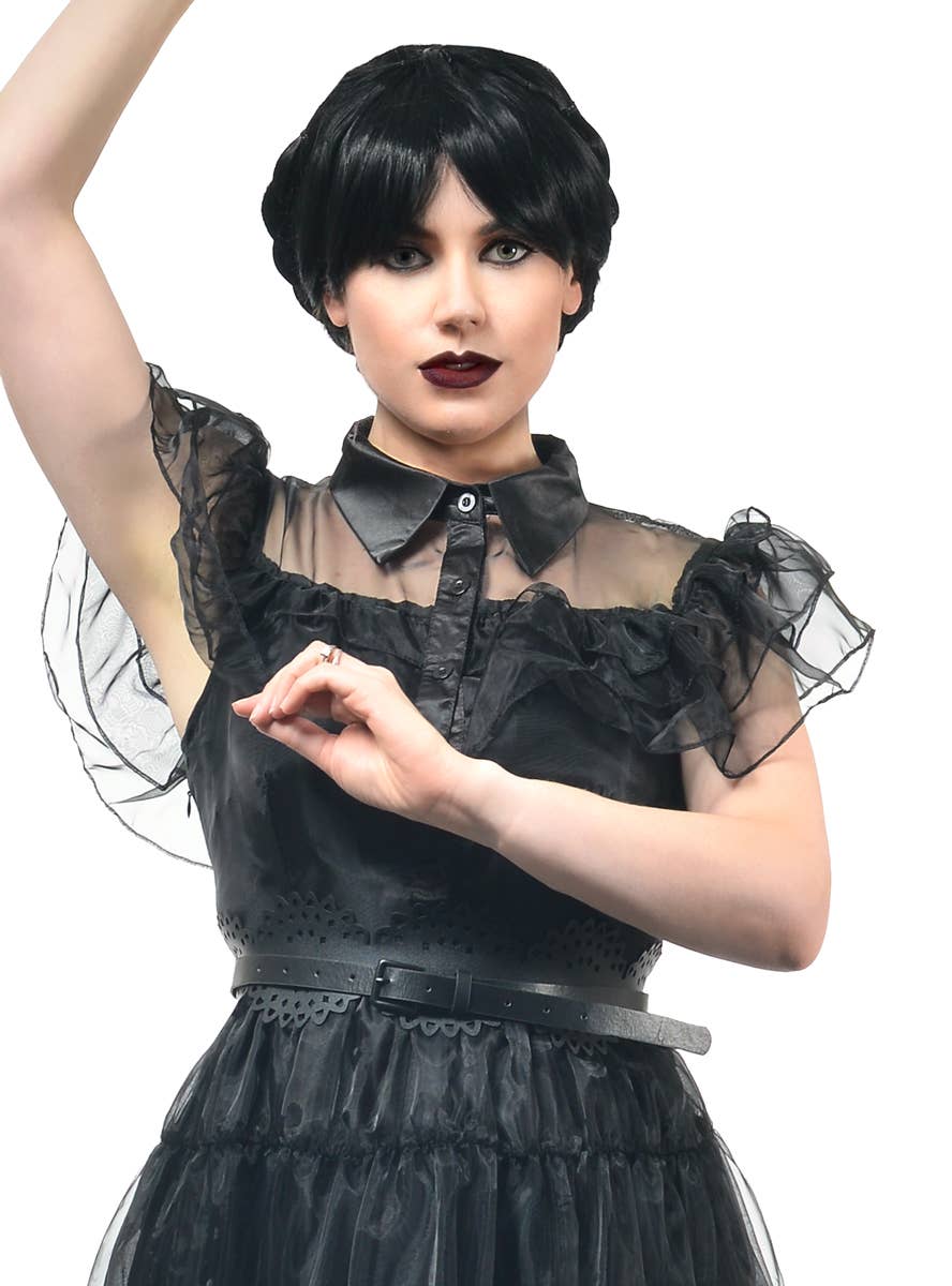 Image of Deluxe Women's Wednesday Addams Party Dress Costume - Close Image