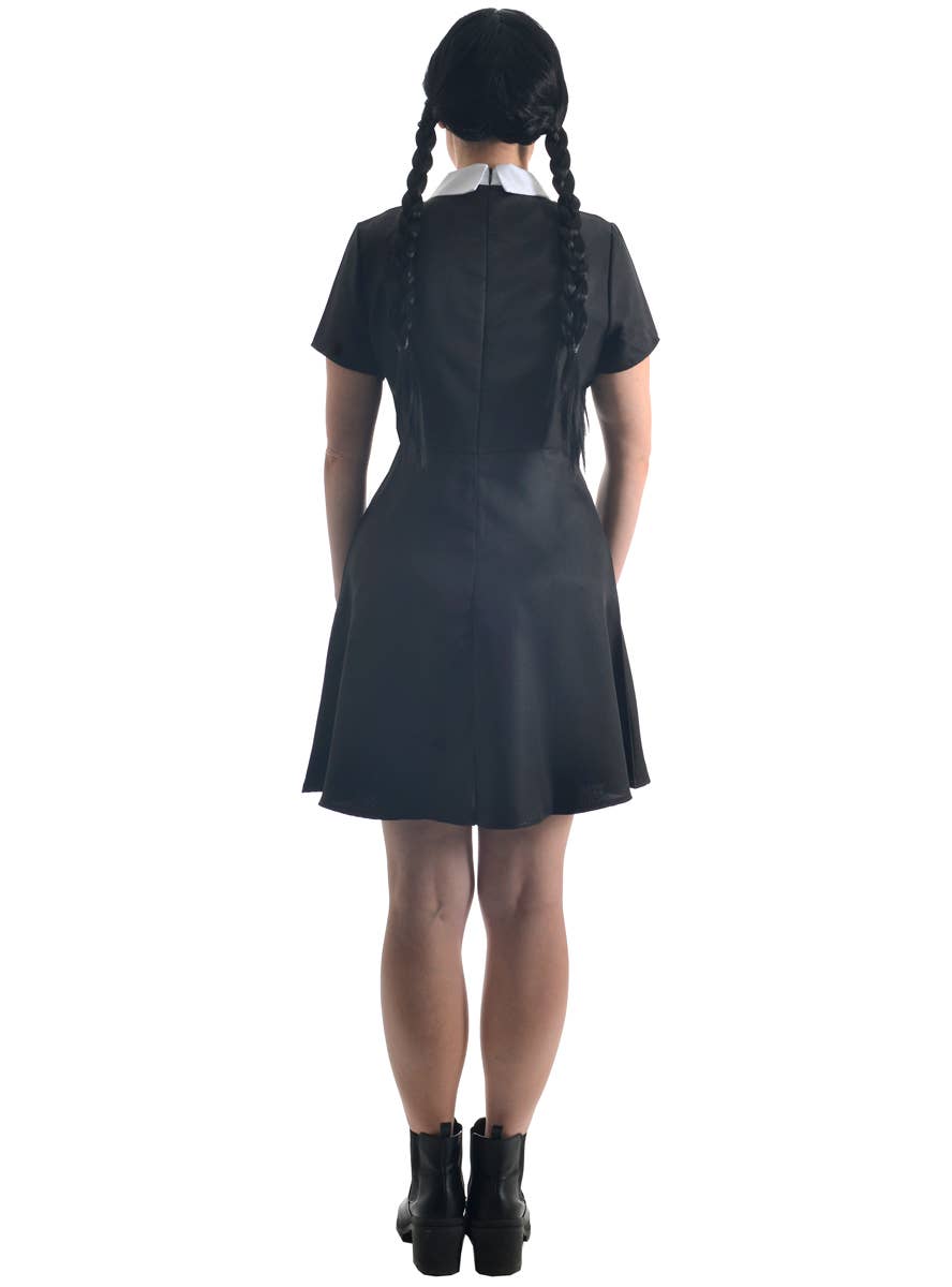 Image of Short Sleeve Wednesday Addams Women's Halloween Costume - Back View