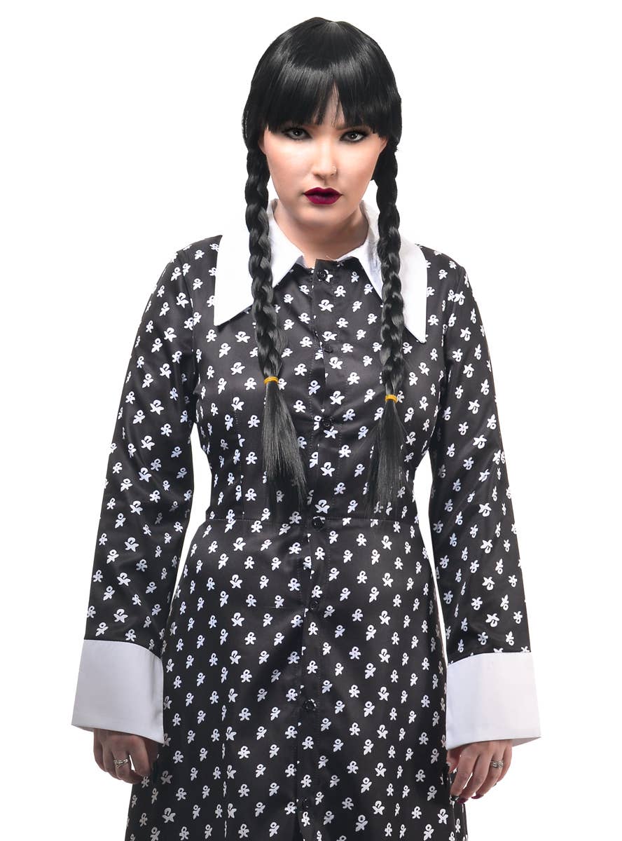 Image of Deluxe Button Up Wednesday Addams Women's Halloween Costume - Close View