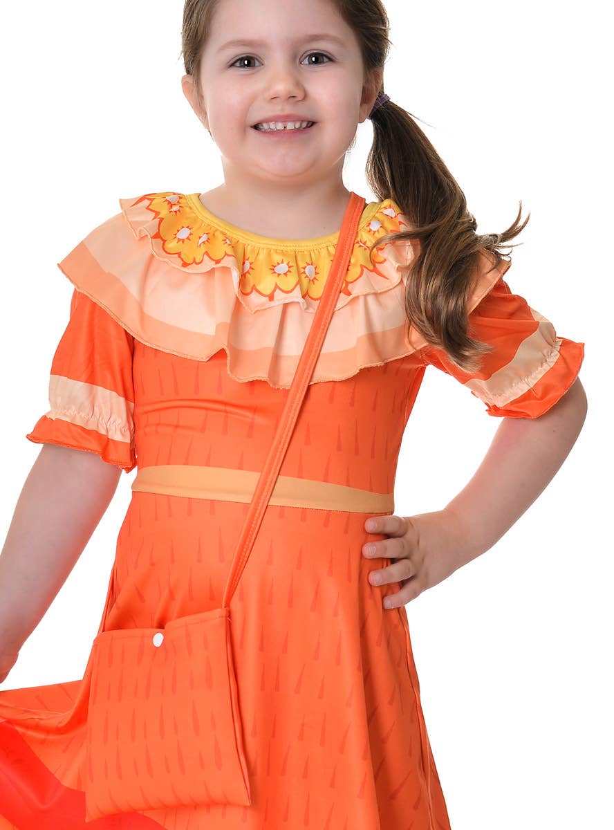 Image of Pepper Girl's Orange Dress Up Costume and Bag - Close View