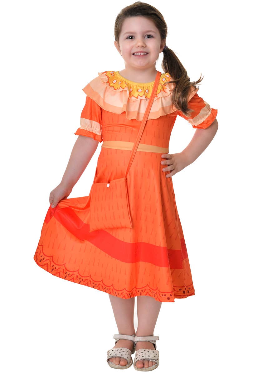 Image of Pepper Girl's Orange Dress Up Costume and Bag - Front View