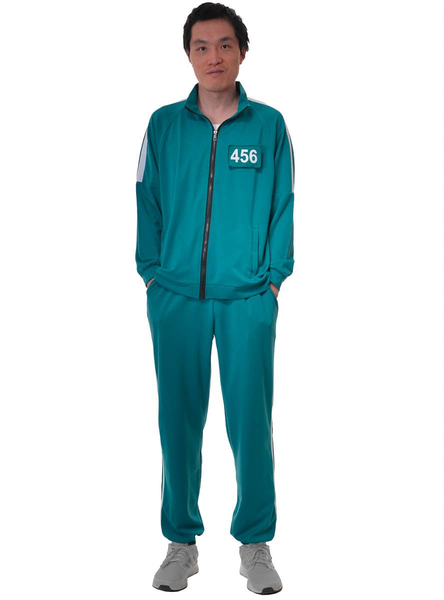 Adult's Squid Games Tracksuit Costume with Number 456 or 212 - Front Image