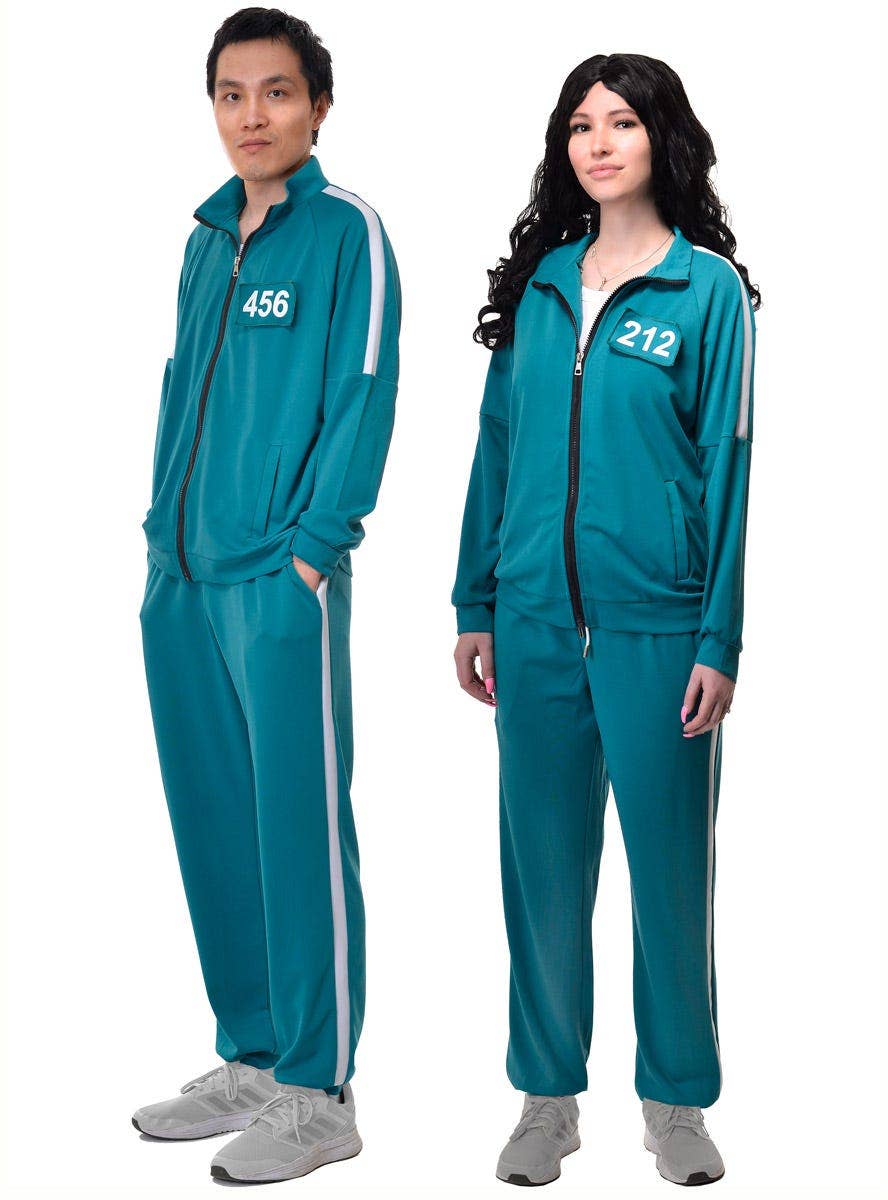 Adult's Plus Size Squid Games Tracksuit Costume with Number 456 or 212 - Main Image
