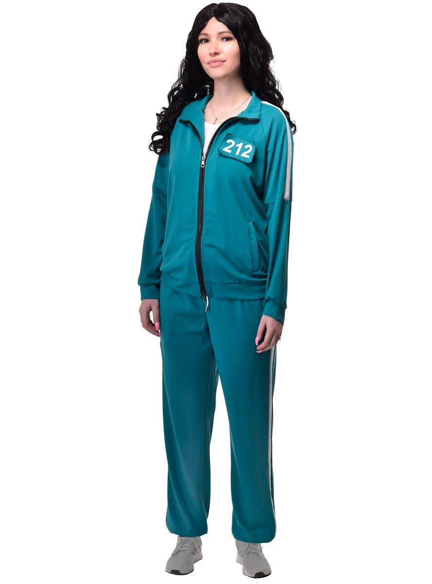 Adult's Plus Size Squid Games Tracksuit Costume with Number 456 or 212 - 212 Front Image