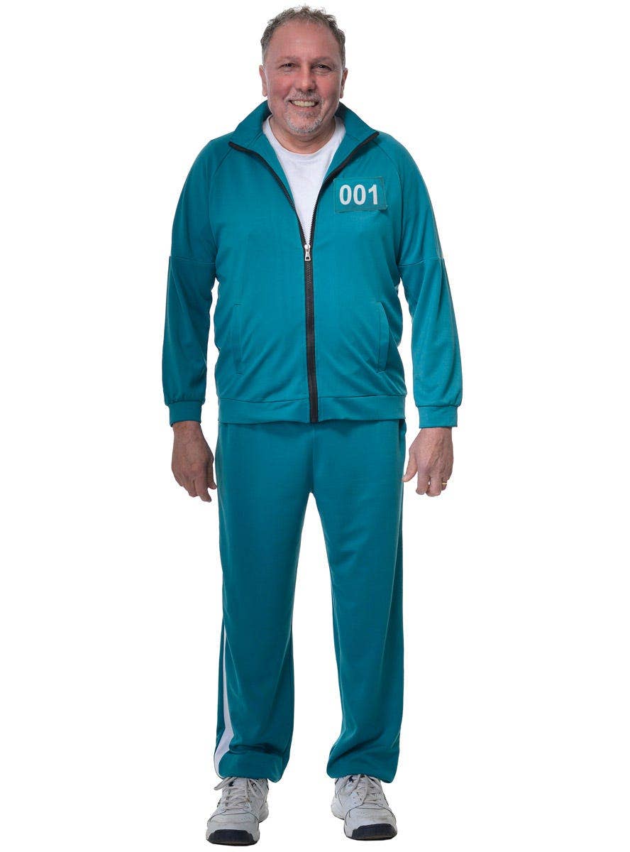 Adult's Plus Size Squid Games Tracksuit Costume with Number 001 or 240 - 001 Front Image
