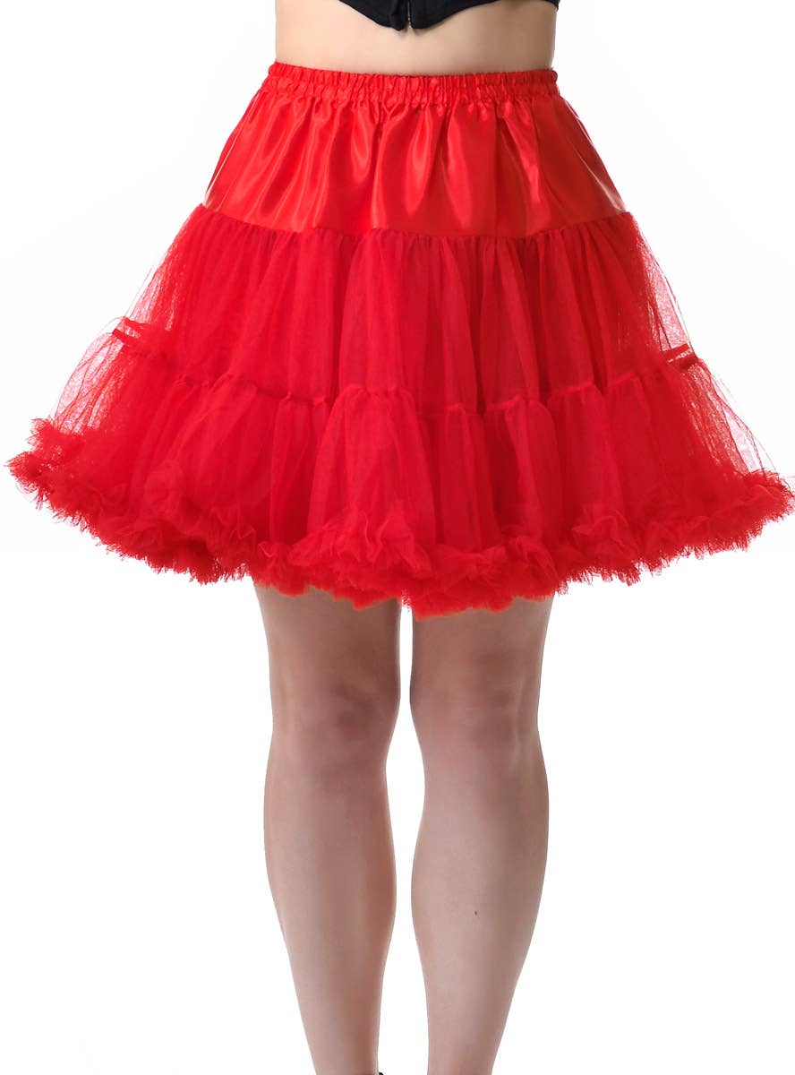 Thigh Length Fluffy Red Petticoat for Women - Main Image