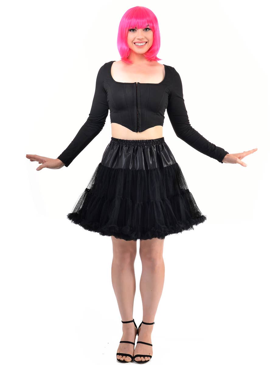 Thigh Length Fluffy Black Petticoat for Women - Full View Image